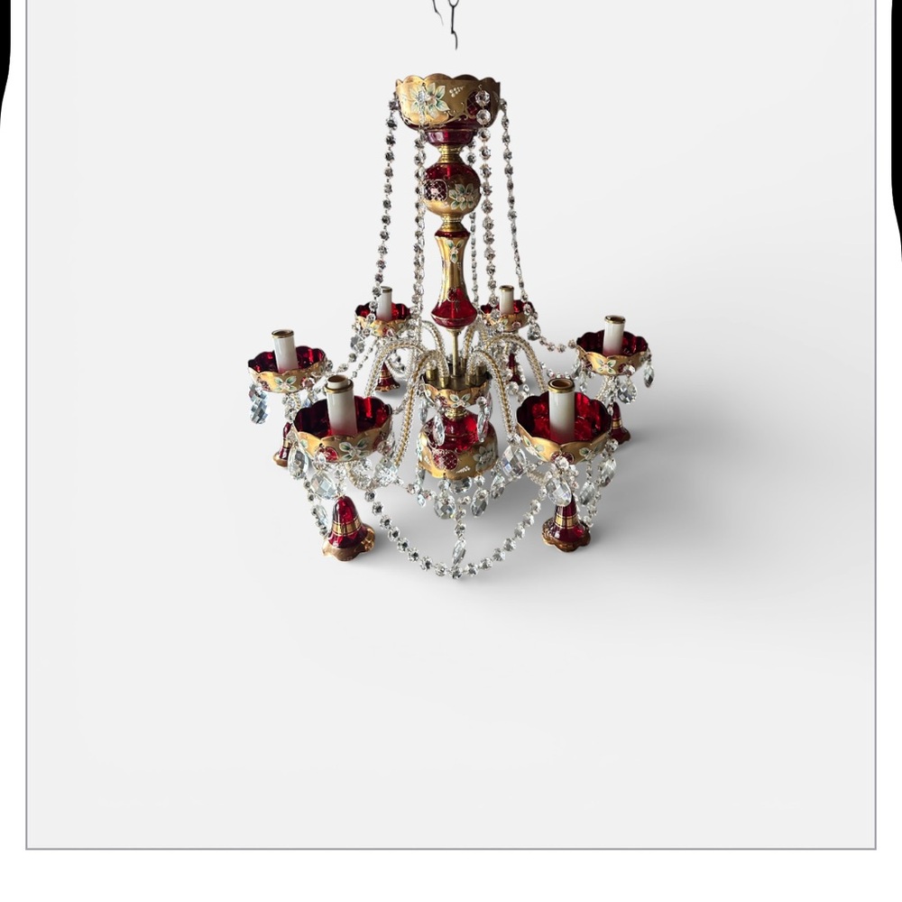 Vintage Bohemian ruby red crystal chandelier - Picture 8 of 14